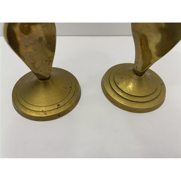 Vintage Twisted Spiral Stem Solid Brass Candlesticks Candle Holder 6.25” H - Picture 4 of 6